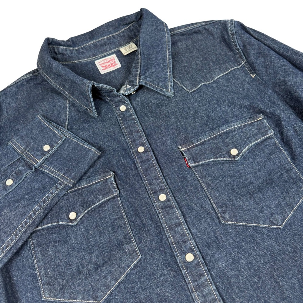 Levis Womens 3X Blue Denim Western Snap Button Long Sleeve Shirt Indigo Plus